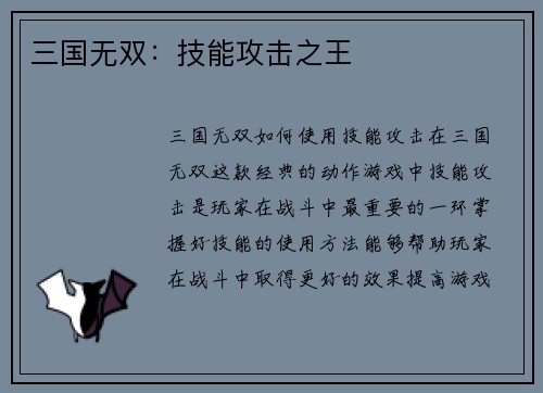 三国无双：技能攻击之王