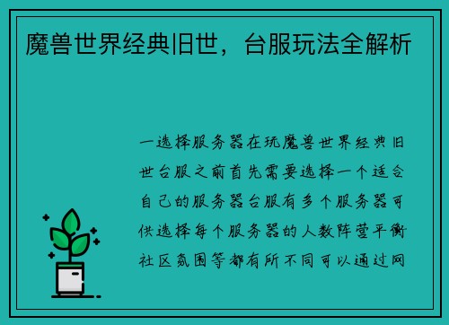 魔兽世界经典旧世，台服玩法全解析