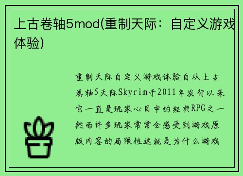 上古卷轴5mod(重制天际：自定义游戏体验)